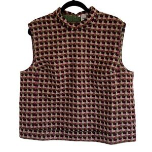 Frances Valentine Colette Basketweave Plaid 100% Wool Top in Pink Green XL